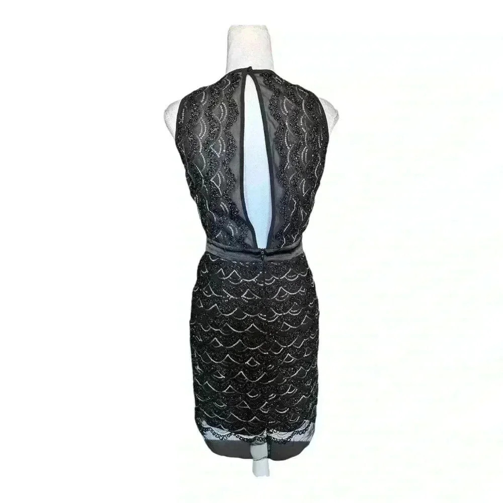 TFNC High Neck Mini Scallop Black & Silver Sequin Fitted Dress Women’s 6 - Picture 6 of 11